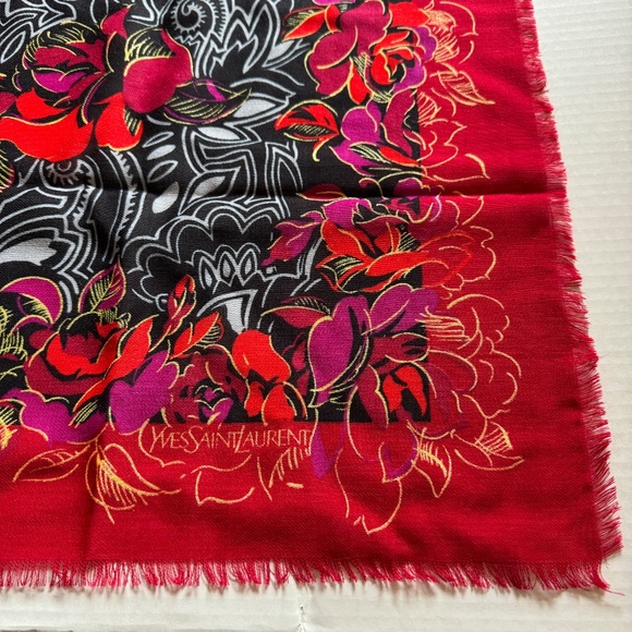 Yves Saint Laurent Wool Shawl Vintage YSL Rose Print - Picture 3 of 15